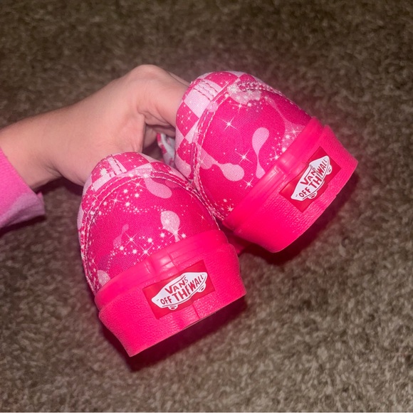 Custom Neon Pink Checkerboard Camo Sparkle Vans - Picture 3 of 5